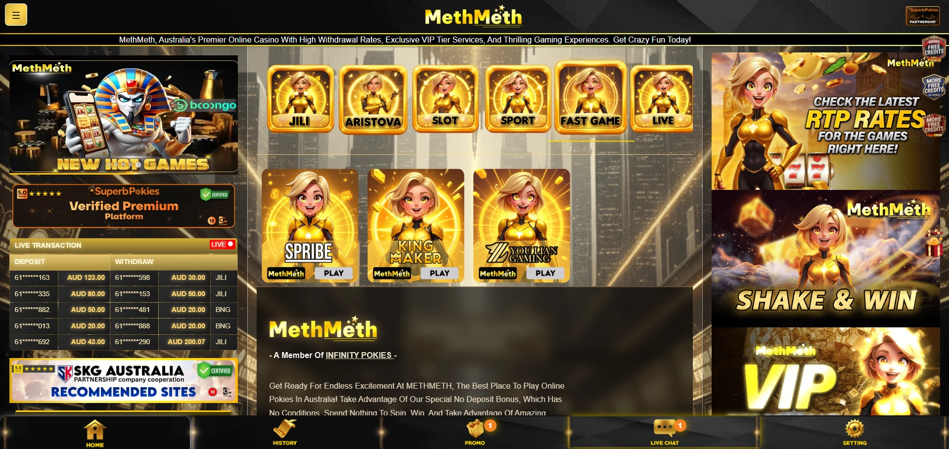 MethMeth Casino home page screenshot